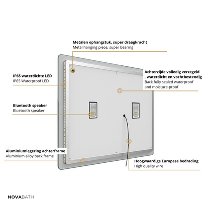 Maatwerk LED Badkamerspiegel Lori – Bluetooth & Speakers – Digitale klok – Vergrotingsspiegel – Anti-condens verwarming