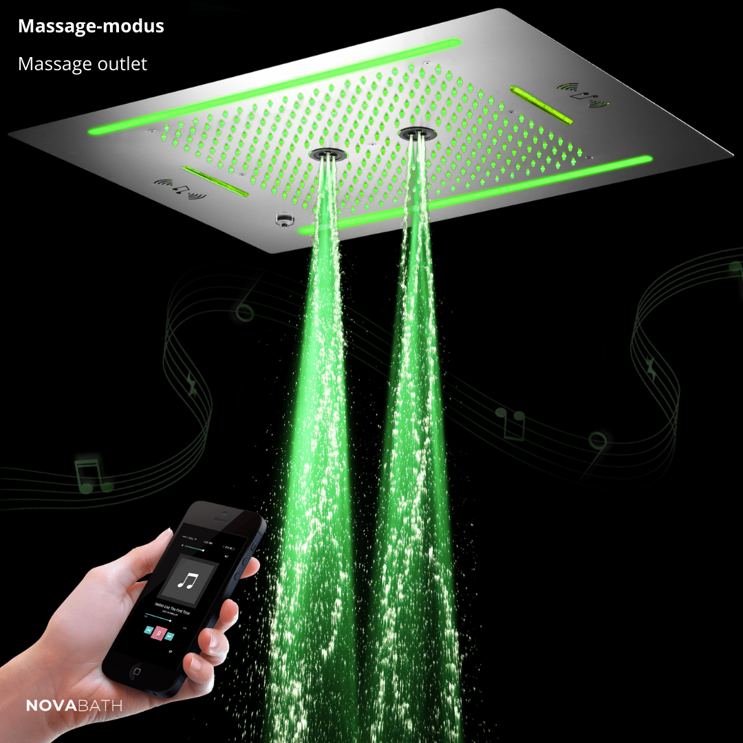 5-in-1 Thermostatische Inbouw Regendoucheset Valerie – Bluetooth & Speakers – LED Verlichting – Massagejets - Chrome