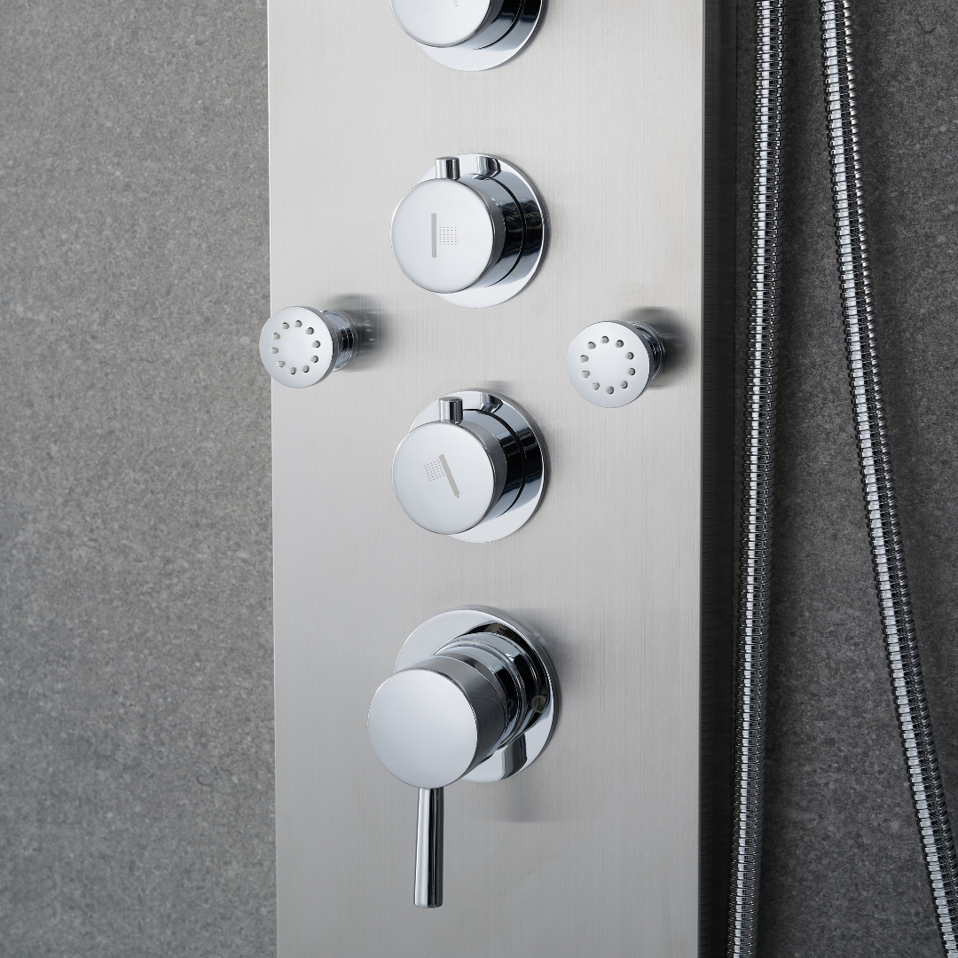 Douchepaneel – Manuel – Waterval – Massagejets – Brushed nickel