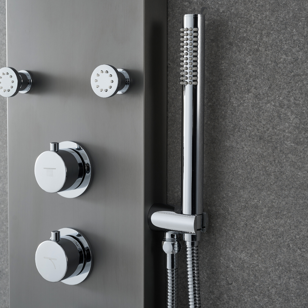Douchepaneel – Manuel – Waterval – Massagejets – Gunmetal grey, chrome