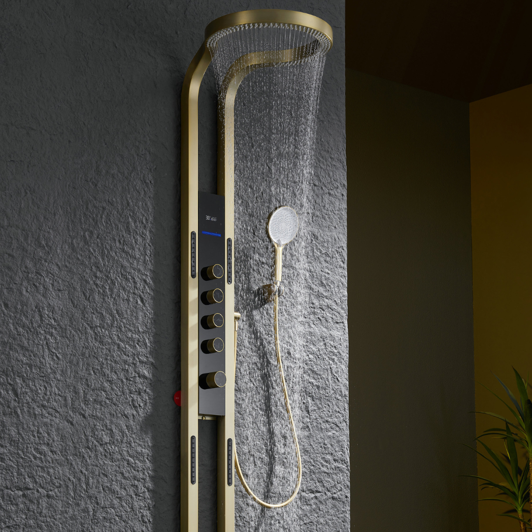Thermostatisch Douchepaneel Marcelo – Digitale Display - Brushed gold
