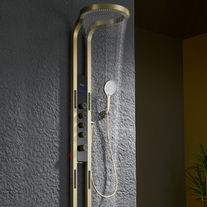 Thermostatisch Douchepaneel Marcelo – Digitale Display - Brushed gold