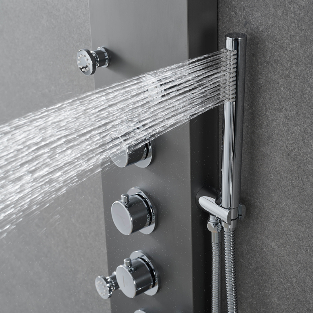 Douchepaneel – Manuel – Waterval – Massagejets – Gunmetal grey, chrome