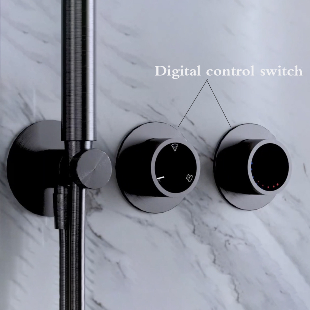 Thermostatische Inbouw Regendoucheset – Marino – Waterval & Staafhanddouche – Digitale Regeling – Brushed Gold
