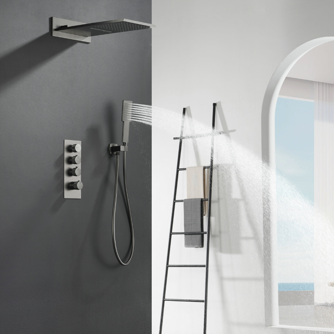 Thermostatische Inbouw Regendoucheset Isabella - Waterval - Gunmetal grey