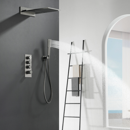Thermostatische Inbouw Regendoucheset Isabella - Waterval - Gunmetal grey