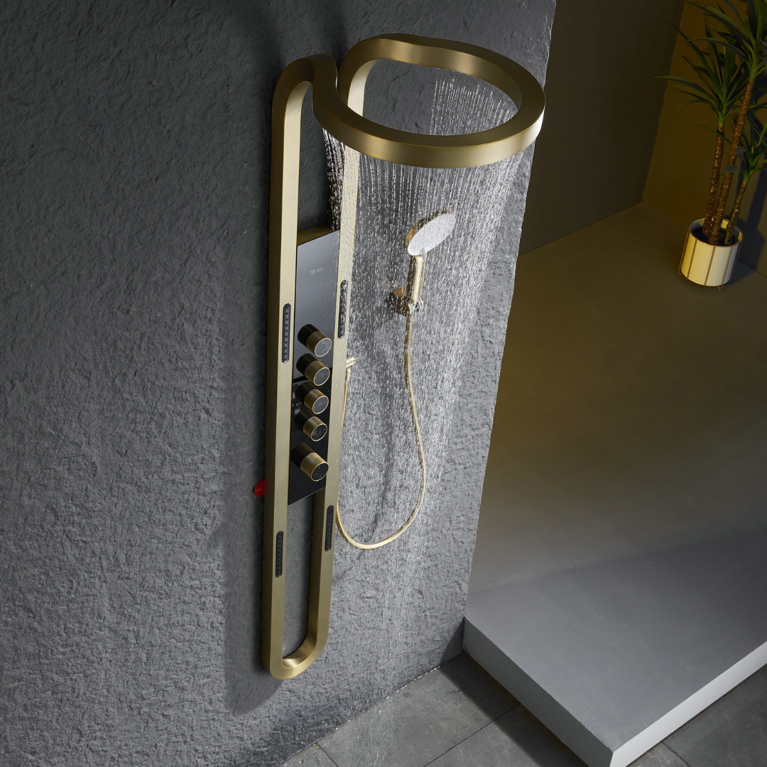 Thermostatisch Douchepaneel Marcelo – Digitale Display - Brushed gold