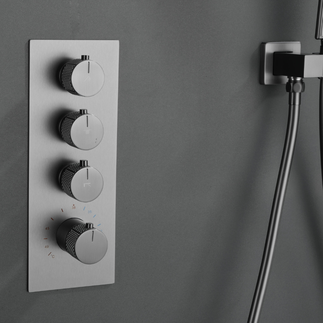 Thermostatische Inbouw Regendoucheset Isabella - Waterval - Gunmetal grey