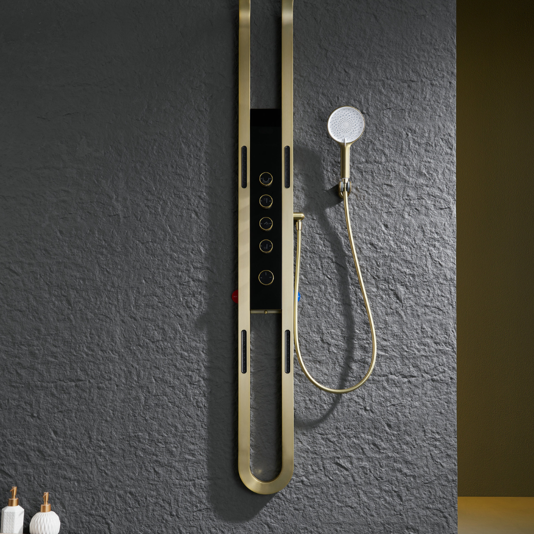 Thermostatisch Douchepaneel Marcelo – Digitale Display - Brushed gold