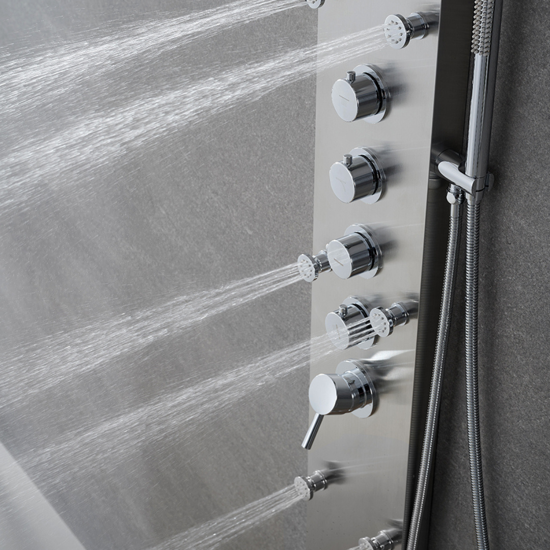 Douchepaneel – Manuel – Waterval – Massagejets – Brushed nickel