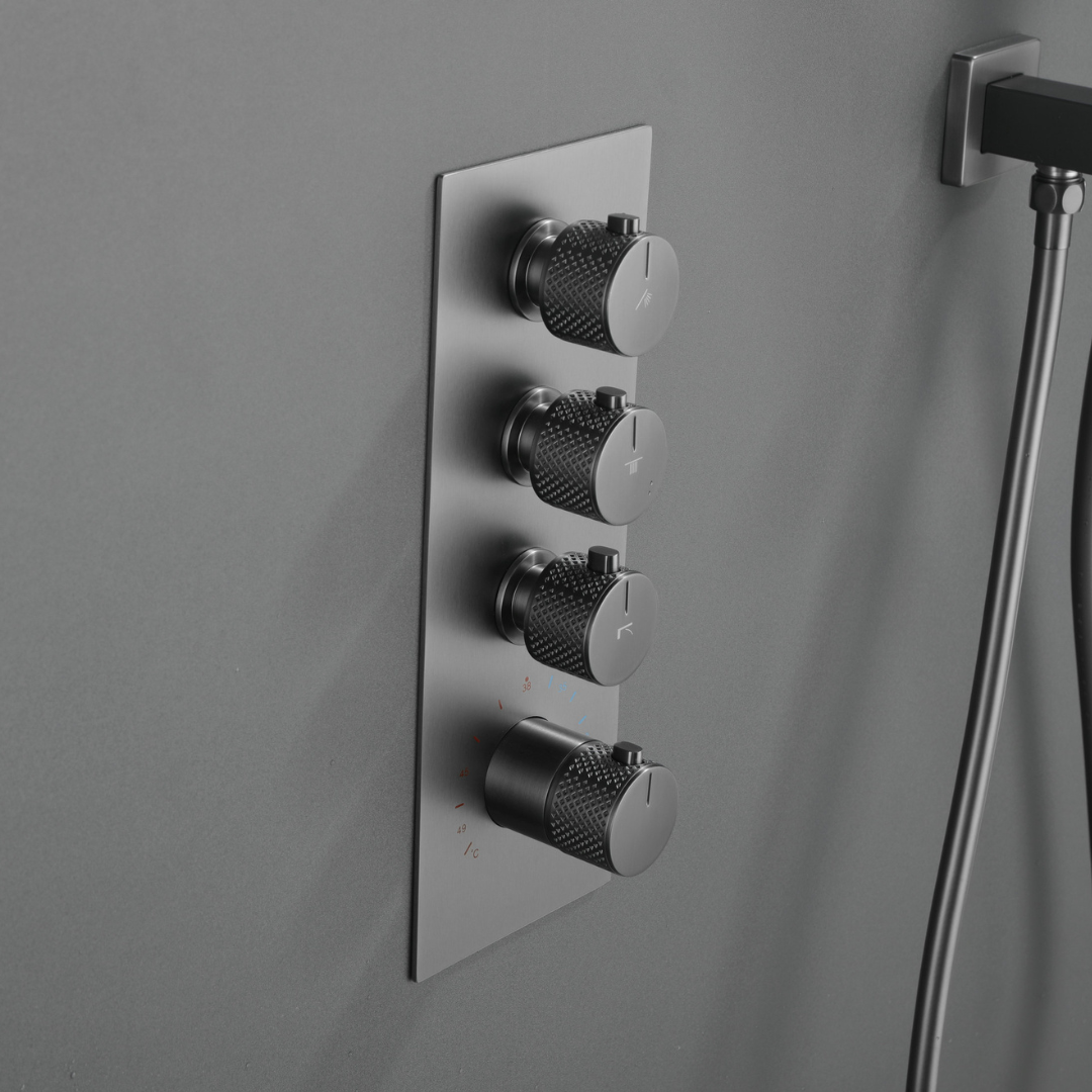 Thermostatische Inbouw Regendoucheset Isabella - Waterval - Gunmetal grey
