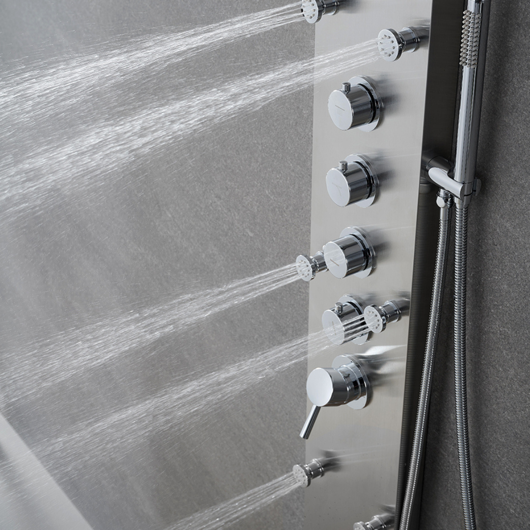 Douchepaneel – Manuel – Waterval – Massagejets – Brushed nickel