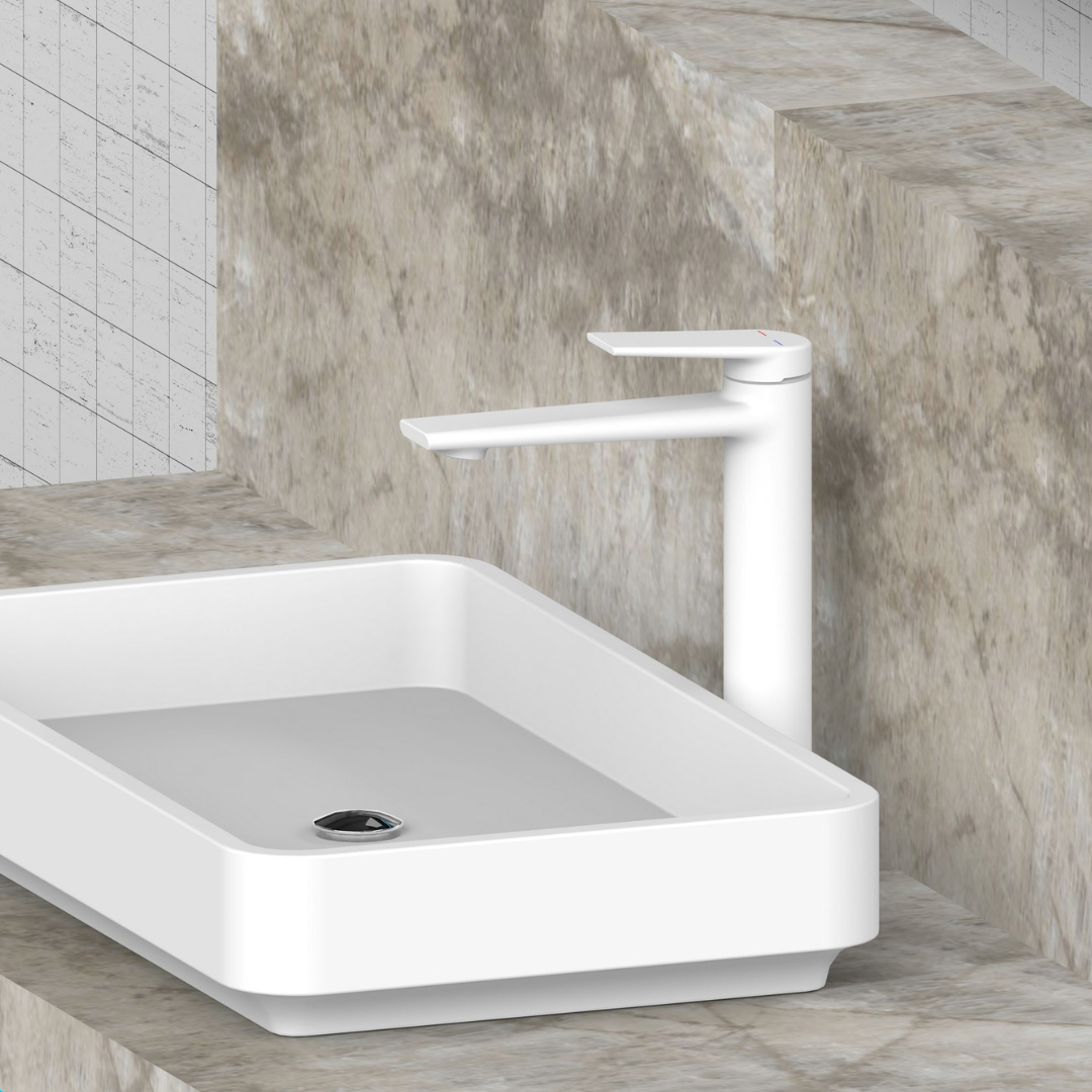 Hoge wastafelkraan Diego  – Matte white