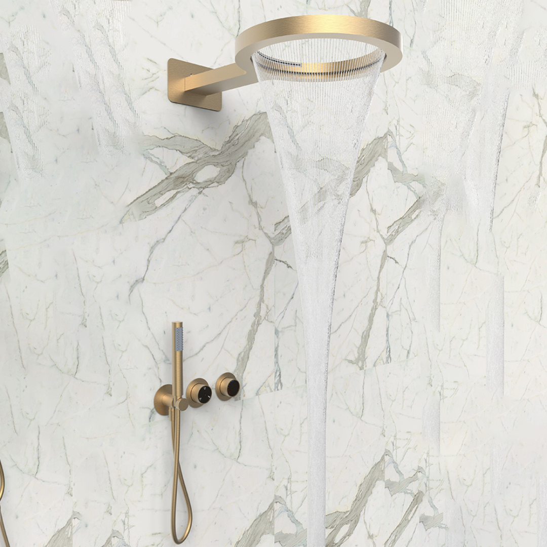 Thermostatische Inbouw Regendoucheset – Marino – Waterval & Staafhanddouche – Digitale Regeling – Brushed Gold