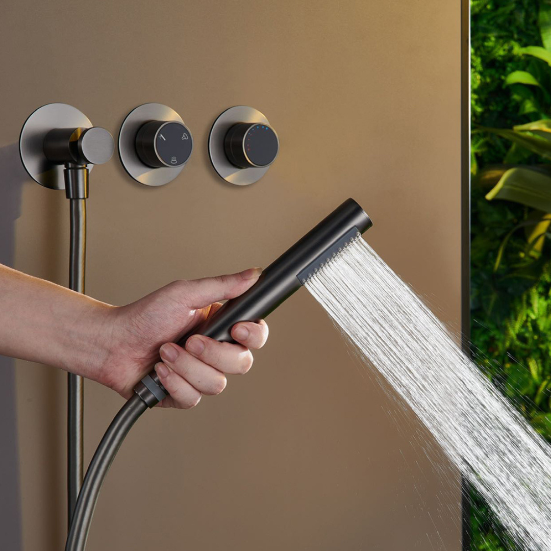 Thermostatische Inbouw Regendoucheset – Marino – Waterval & Staafhanddouche – Digitale Regeling – Brushed Gold