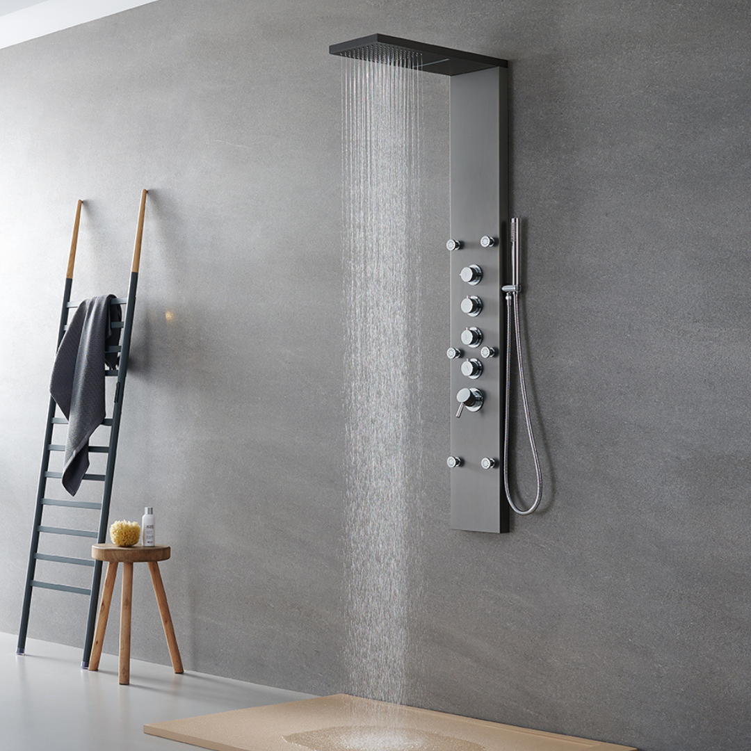 Douchepaneel – Manuel – Waterval – Massagejets – Gunmetal grey, chrome