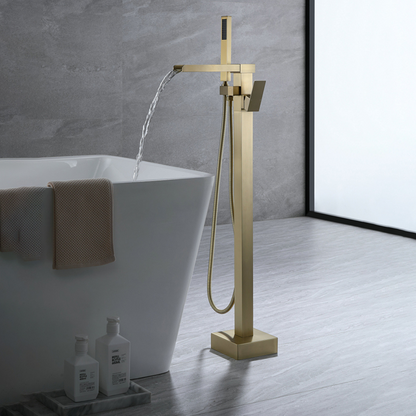 Vrijstaande Badkraan Lisandro – Watervaluitloop – Brushed Gold