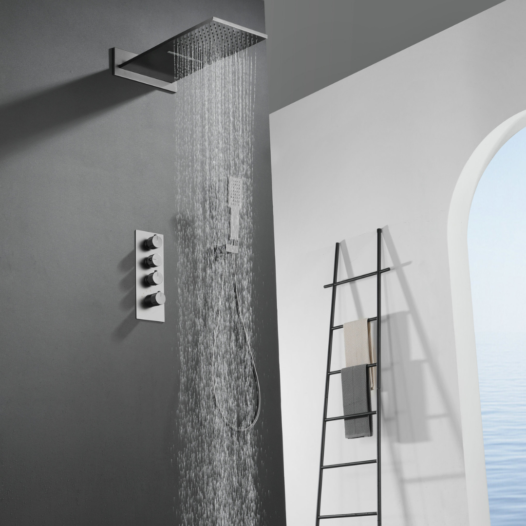 Thermostatische Inbouw Regendoucheset Isabella - Waterval - Gunmetal grey