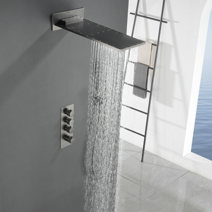Thermostatische Inbouw Regendoucheset Isabella - Waterval - Gunmetal grey