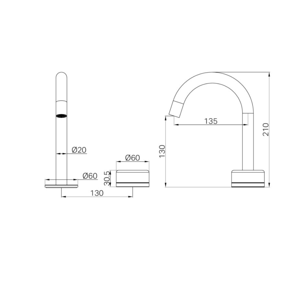 Inbouw Wastafelkraan Sorrento – Arabescato Corchia - 2-Gats - Gebogen (arc) uitloop - Brushed gold