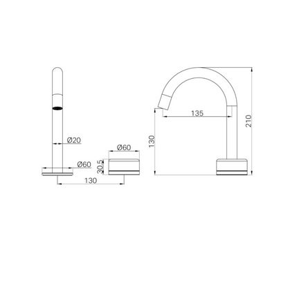 Inbouw Wastafelkraan Sorrento – Arabescato Corchia - 2-Gats - Gebogen (arc) uitloop - Brushed gold