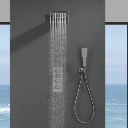 Thermostatische Inbouw Regendoucheset Isabella - Waterval - Gunmetal grey