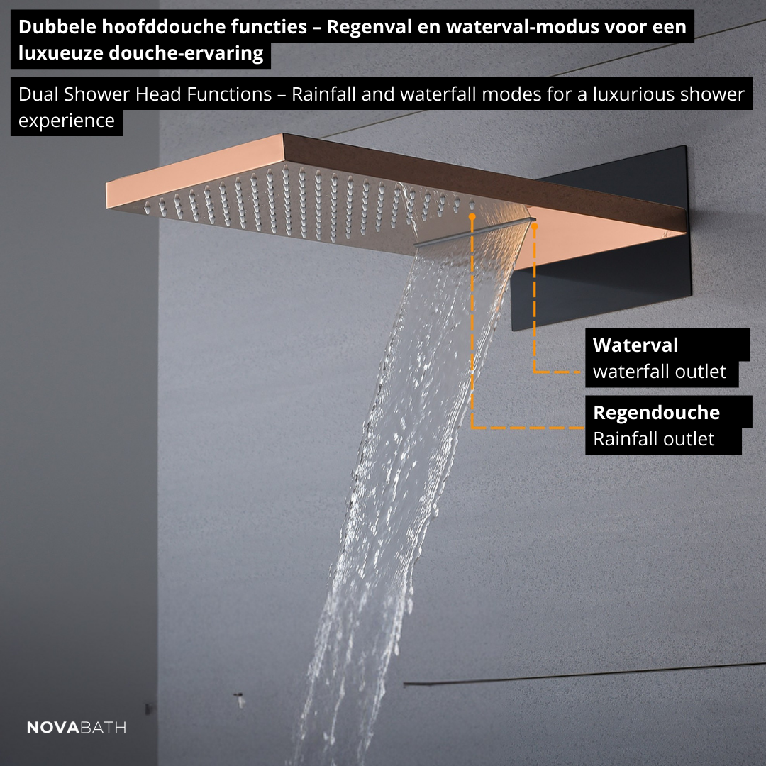 3-in-1 Inbouw Regendoucheset Christine - Waterval - Rose goud, Zwart