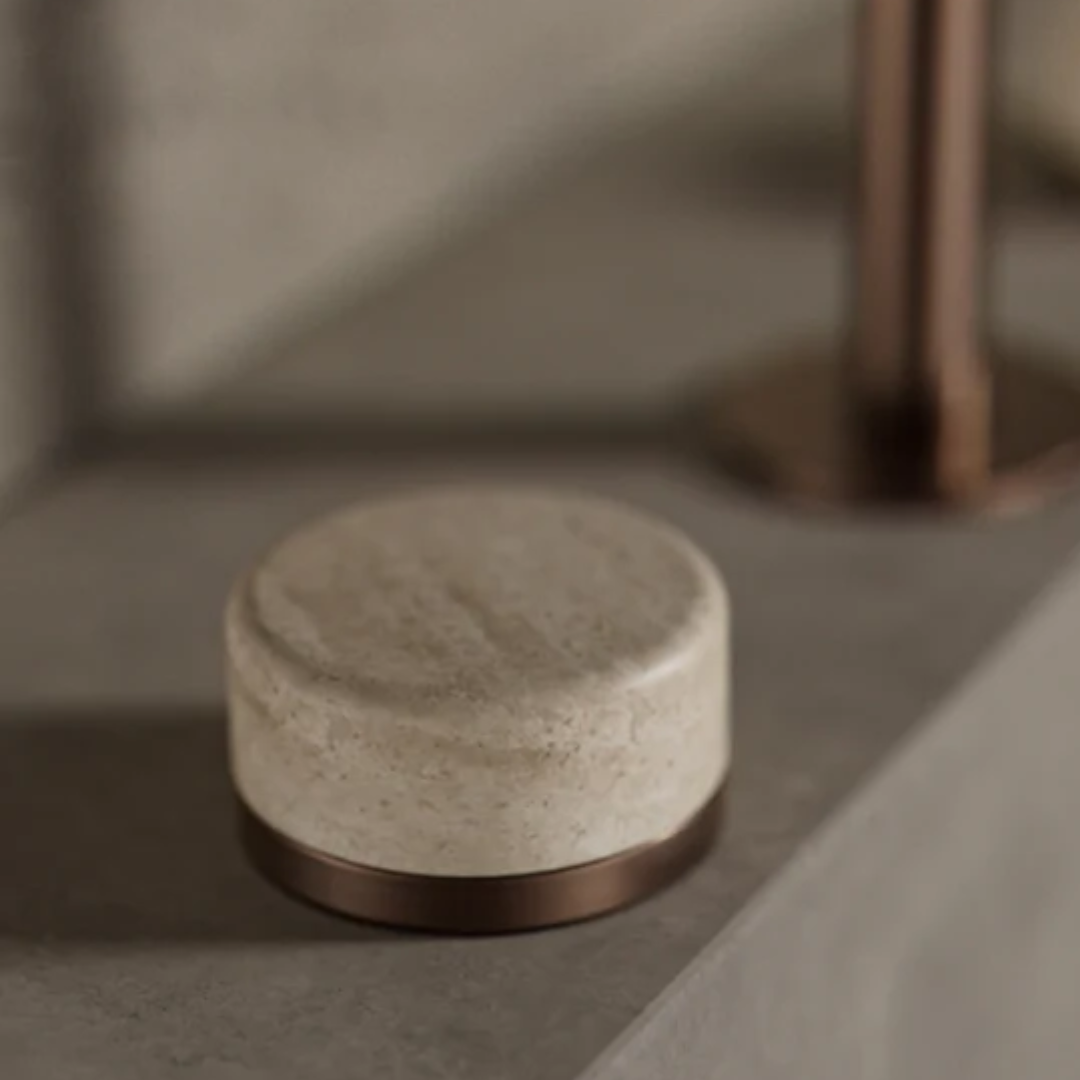 Inbouw Wastafelkraan Sorrento – Rome Travertine - 2-Gats - Gebogen (arc) uitloop - Brushed nickel