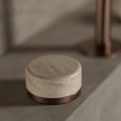 Inbouw Wastafelkraan Sorrento – Rome Travertine - 2-Gats - Gebogen (arc) uitloop - Brushed nickel