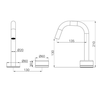 Inbouw Wastafelkraan Sorrento – Verde Alpi – 2-Gats – Rechte (edge) uitloop – Matte black