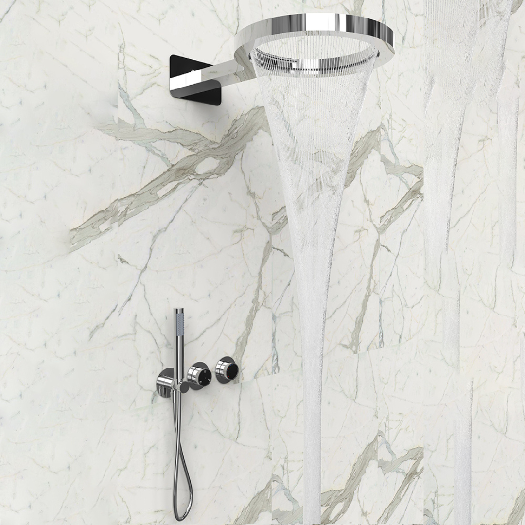 Thermostatische Inbouw Regendoucheset – Marino – Waterval & Staafhanddouche - Digitale Regeling – Chrome