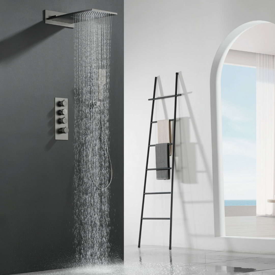 Thermostatische Inbouw Regendoucheset Isabella - Waterval - Gunmetal grey