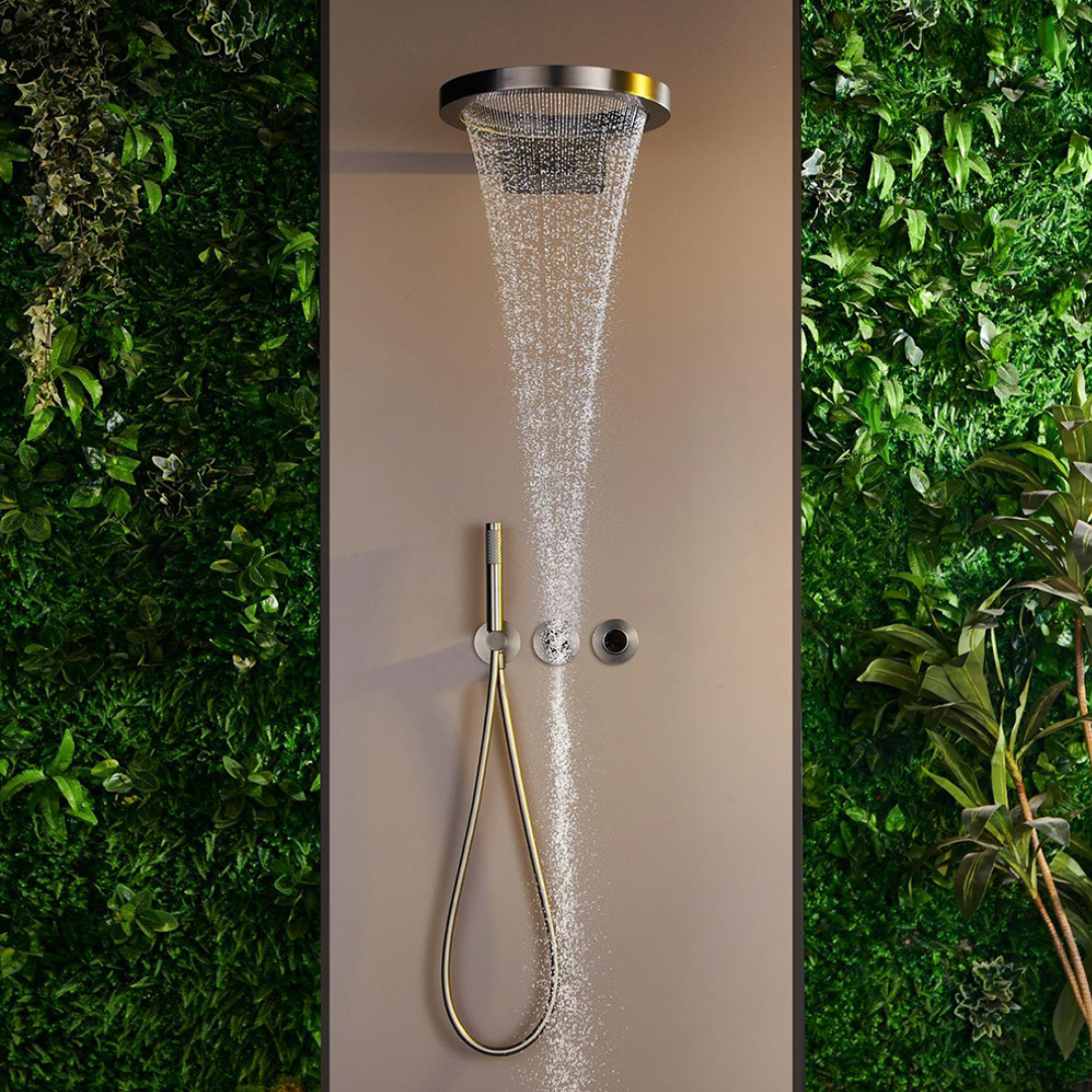Thermostatische Inbouw Regendoucheset – Marino – Waterval & Staafhanddouche – Digitale Regeling – Brushed Gold