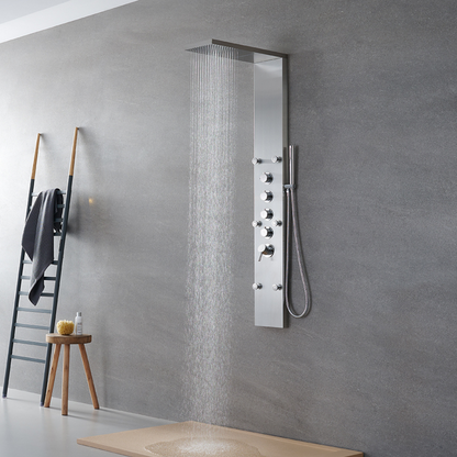 Douchepaneel – Manuel – Waterval – Massagejets – Brushed nickel