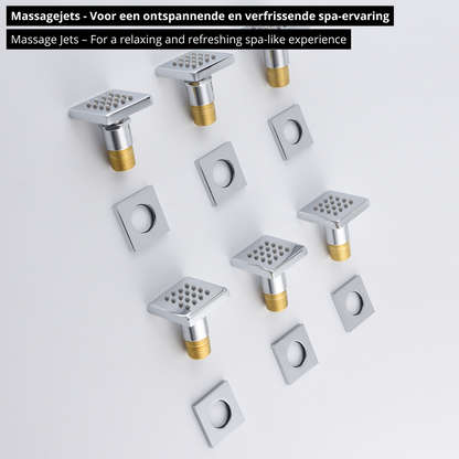 5-in-1 Thermostatische Inbouw Regendoucheset Julia – Bluetooth & Speakers – LED Verlichting – Massagejets - Chrome