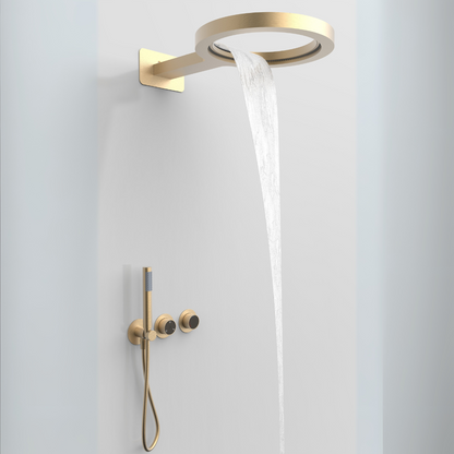 Thermostatische Inbouw Regendoucheset – Marino – Waterval & Staafhanddouche – Digitale Regeling – Brushed Gold