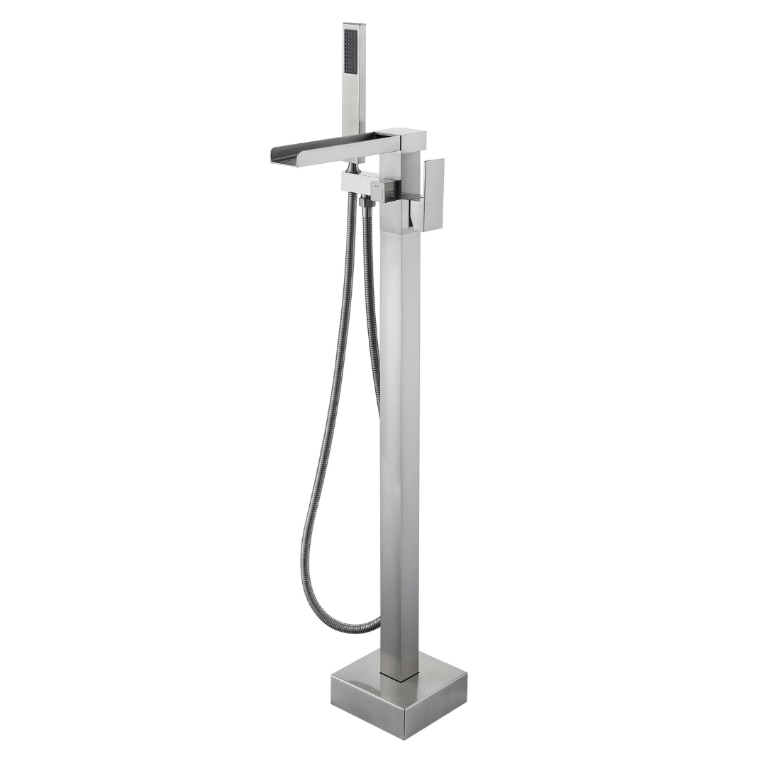 Vrijstaande Badkraan Lisandro – Watervaluitloop – Brushed nickel