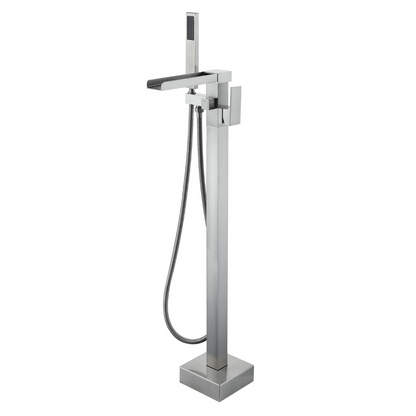 Vrijstaande Badkraan Lisandro – Watervaluitloop – Brushed nickel