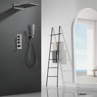 Thermostatische Inbouw Regendoucheset Isabella - Waterval - Gunmetal grey