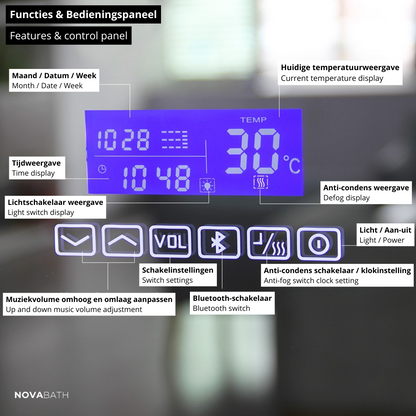 Maatwerk LED Badkamerspiegel Lori – Bluetooth & Speakers – Digitale klok – Vergrotingsspiegel – Anti-condens verwarming