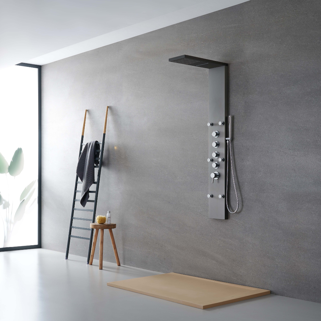Douchepaneel – Manuel – Waterval – Massagejets – Gunmetal grey, chrome