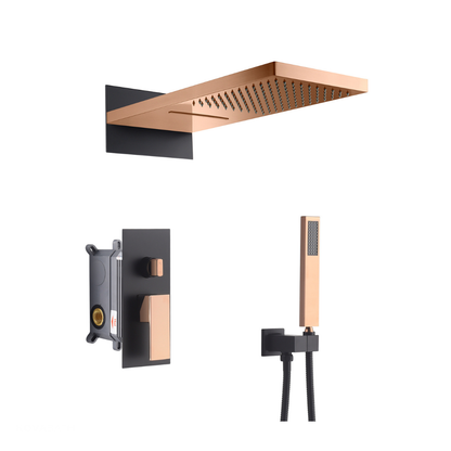 3-in-1 Inbouw Regendoucheset Christine - Waterval - Rose goud, Zwart