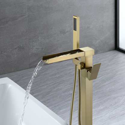 Vrijstaande Badkraan Lisandro – Watervaluitloop – Brushed Gold