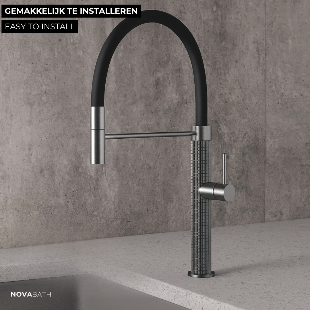 Semi-professionele Keukenkraan Angelica – Uittrekbare Uitloop – Gunmetal Grey