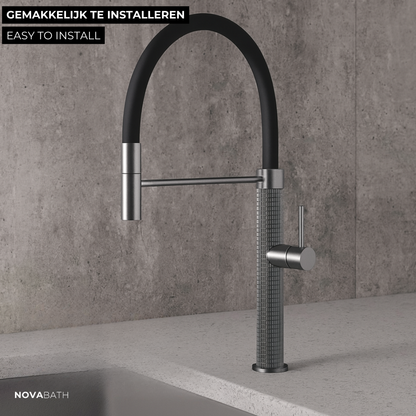 Semi-professionele Keukenkraan Angelica – Uittrekbare Uitloop – Gunmetal Grey