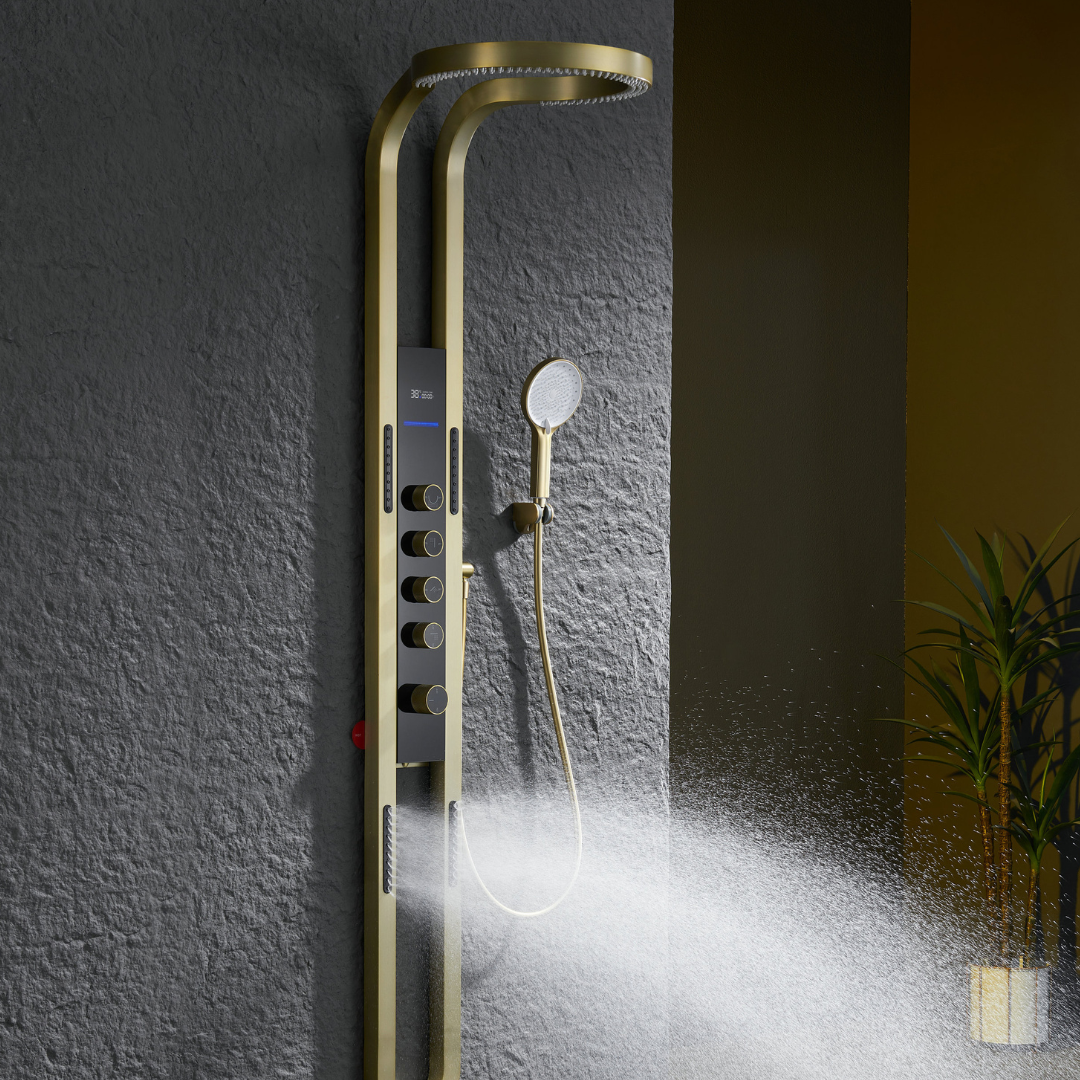 Thermostatisch Douchepaneel Marcelo – Digitale Display - Brushed gold