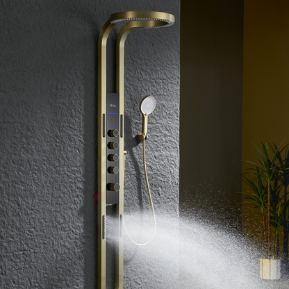 Thermostatisch Douchepaneel Marcelo – Digitale Display - Brushed gold