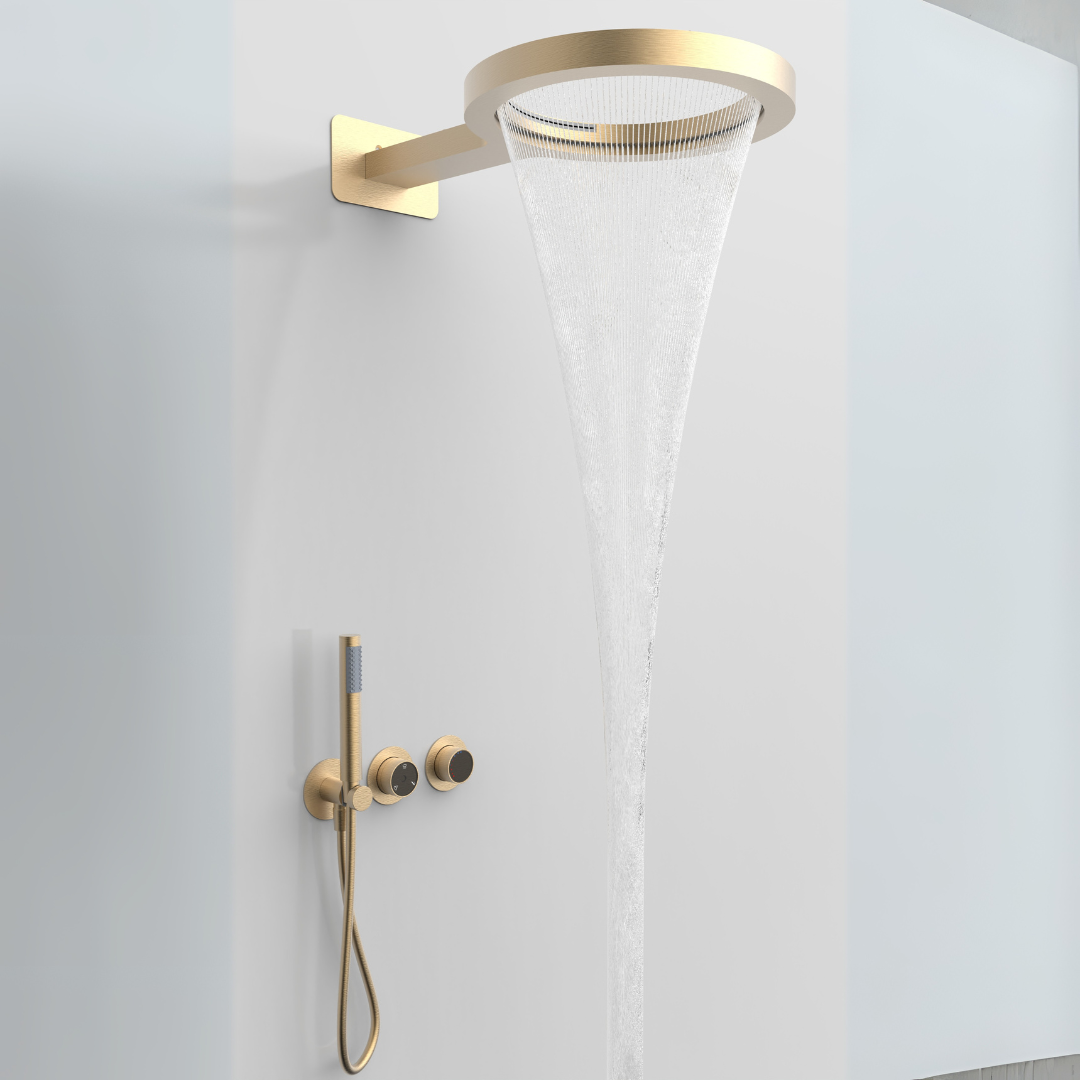 Thermostatische Inbouw Regendoucheset – Marino – Waterval & Staafhanddouche – Digitale Regeling – Brushed Gold