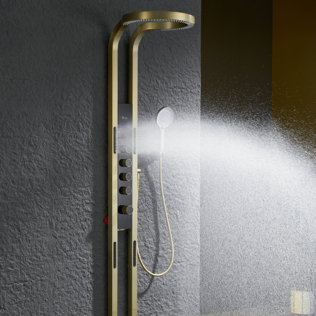 Thermostatisch Douchepaneel Marcelo – Digitale Display - Brushed gold