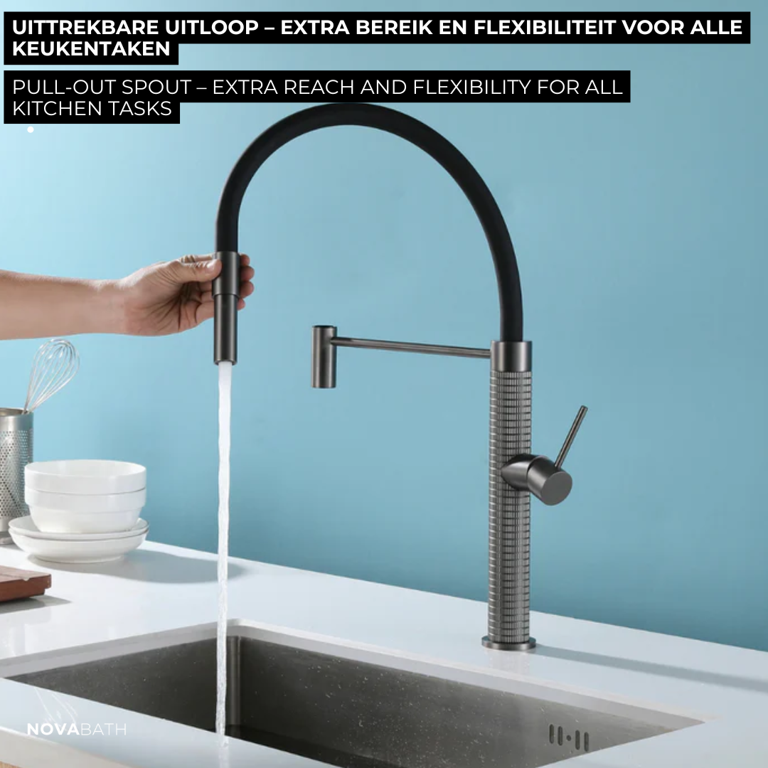 Semi-professionele Keukenkraan Angelica – Uittrekbare Uitloop – Gunmetal Grey